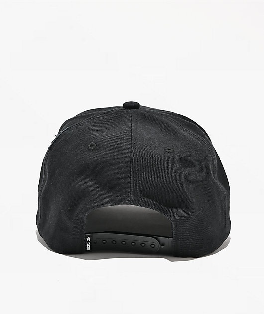 Brixton Crest Distress Black Canvas Snapback Hat