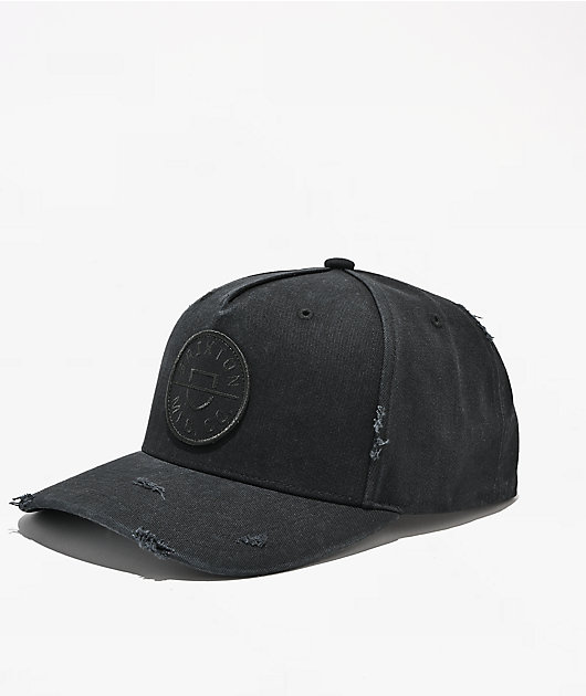 Brixton Crest Distress Black Canvas Snapback Hat
