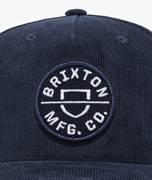 Brixton Crest Navy Netplus Corduroy Snapback Hat | Zumiez