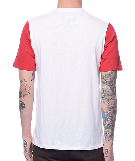 Brixton Gomez Henley T-Shirt White Red 