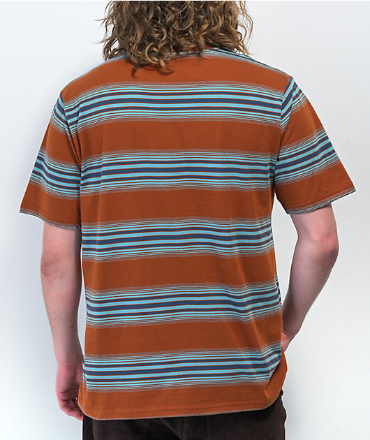 Brixton Hilt Shield Logo Brown & Blue Stripe Knit T-Shirt