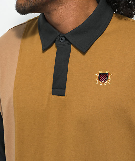 Brixton Lion Crest Tan Long Sleeve Rugby Shirt