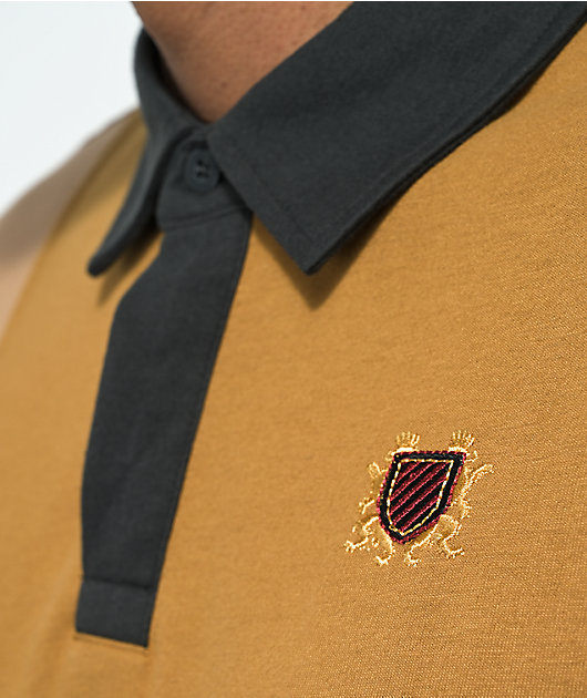 Brixton Lion Crest Tan Long Sleeve Rugby Shirt