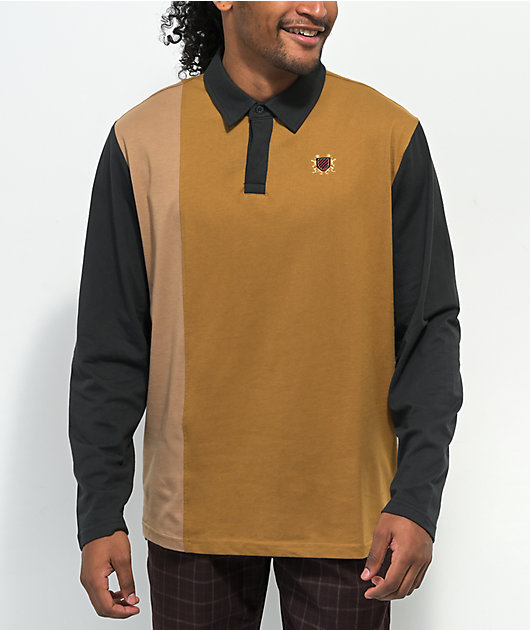 Brixton Lion Crest Tan Long Sleeve, Brown And Orange Rugby Shirts