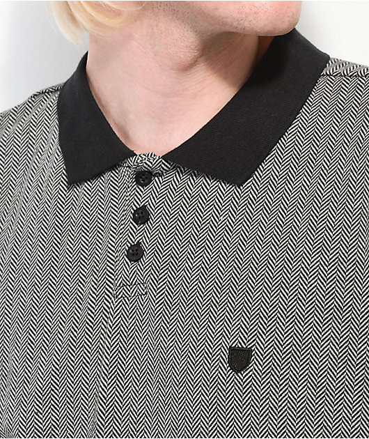 Brixton Shield Herringbone Black & White Polo Shirt