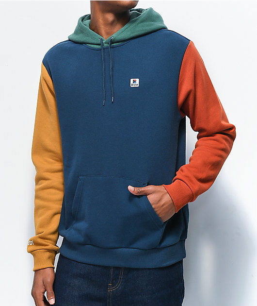 Brixton stowell vii blue & orange colorblock hoodie outlet