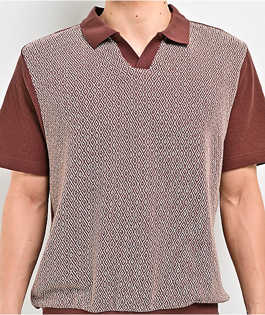 Brixton Theo Brown Knit Polo Shirt