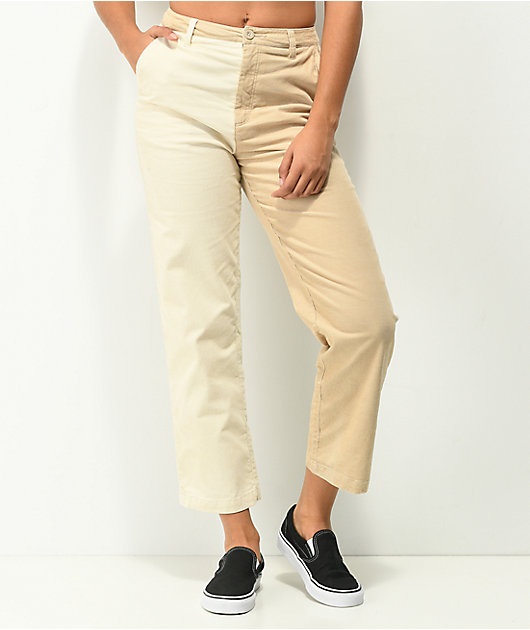 Cream Corduroy Straight Leg Pants