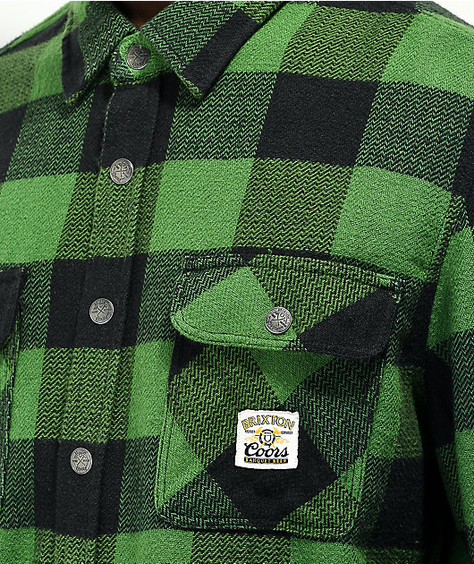Brixton x Coors Bowery Green Plaid Flannel Shirt