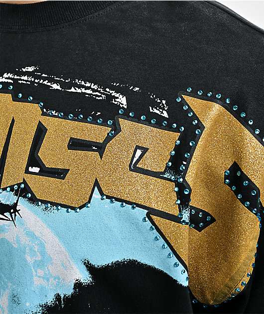 Broken Promise Surrender Rhinestone Black Wash T-Shirt