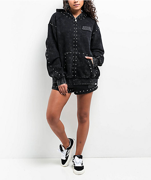 Broken Promises Adorned Black Wash Sweat Shorts
