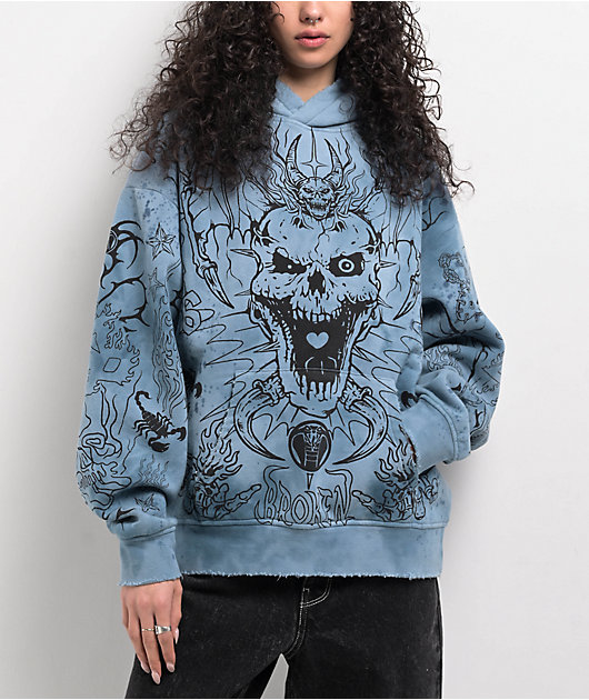 Broken Promises Agitator Destroyed Blue Dyed Hoodie | Zumiez