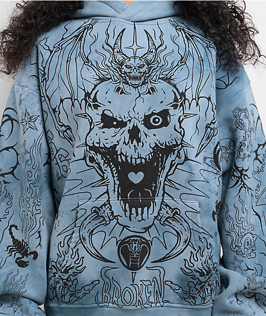 Broken Promises Agitator Destroyed Blue Dyed Hoodie