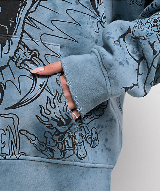 Broken Promises Agitator Destroyed Blue Dyed Hoodie