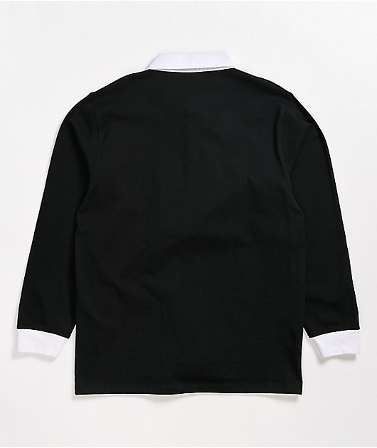 Broken Promises Airbrush Oversized Black Long Sleeve Polo Shirt