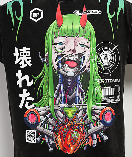Broken Promises Artificial Serotonin Black Wash T-Shirt | Zumiez