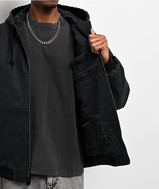Broken Promises Barbed Black Wash Hooded Denim Jacket | Zumiez