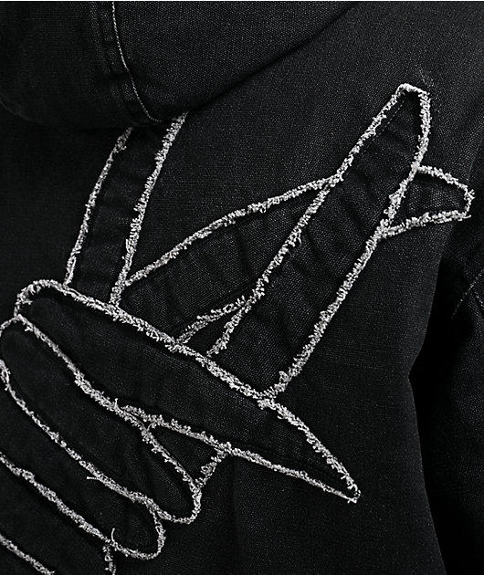 Broken Promises Barbed Black Wash Hooded Denim Jacket | Zumiez