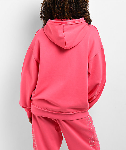 Broken Promises Bougie Rhinestone Pink Zip Hoodie
