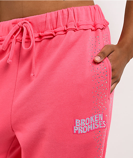 Broken Promises Bougie Rhinestoned Pink Baggy Sweatpants