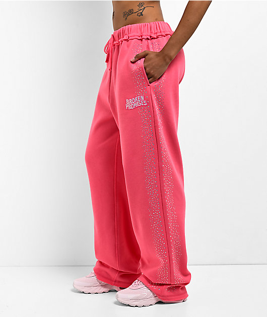 Broken Promises Bougie Rhinestoned Pink Baggy Sweatpants