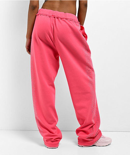 Broken Promises Bougie Rhinestoned Pink Baggy Sweatpants