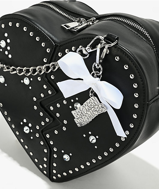 Broken Promises Breaking Heart Black Shoulder Bag
