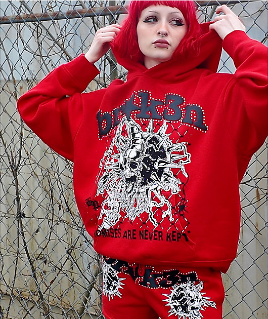 Broken Promises Breakthrough Red Rhinestone Hoodie | Zumiez