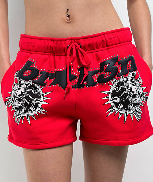 Broken Promises Breakthrough Red Rhinestone Sweat Shorts 