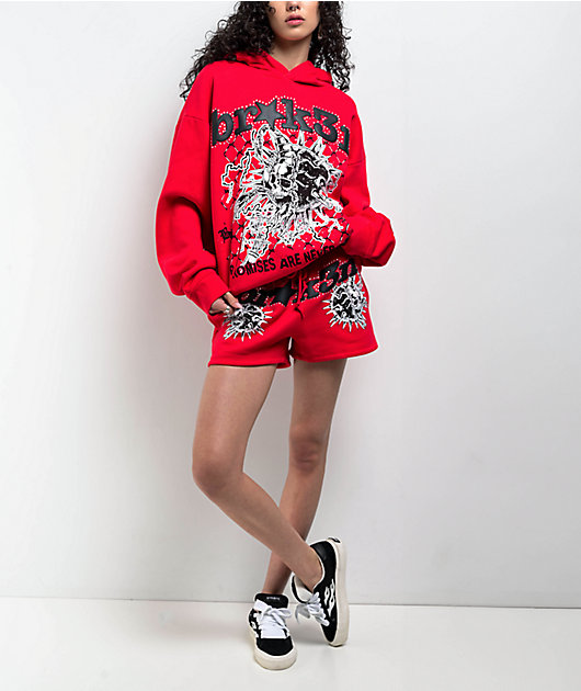 Broken Promises Breakthrough Red Rhinestone Sweat Shorts 