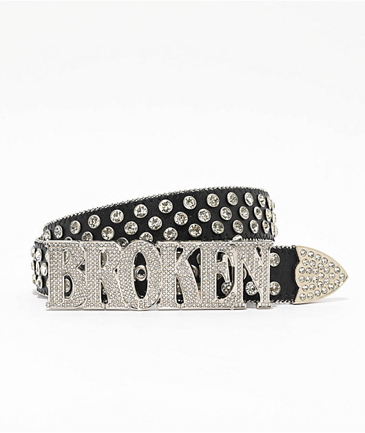 Broken Promises Broken Rhinestone Black Belt | Zumiez