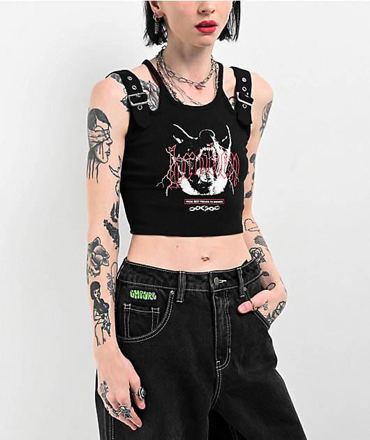 Broken Promises Buckle K9 Black Crop Tank Top | Zumiez