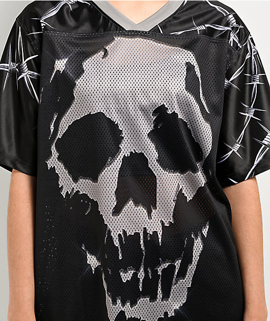 【2plan】Never Off The Mesh Jersey Tee Broken Promises Chromeface Black Mesh Jersey | Zumiez