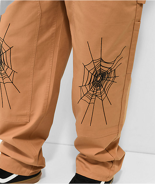 Broken Promises Cobweb Embroidered Brown Skate Pants