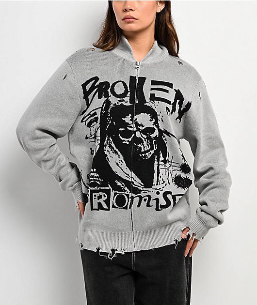 Broken Promises Creeper Grey Zip Sweater | Zumiez