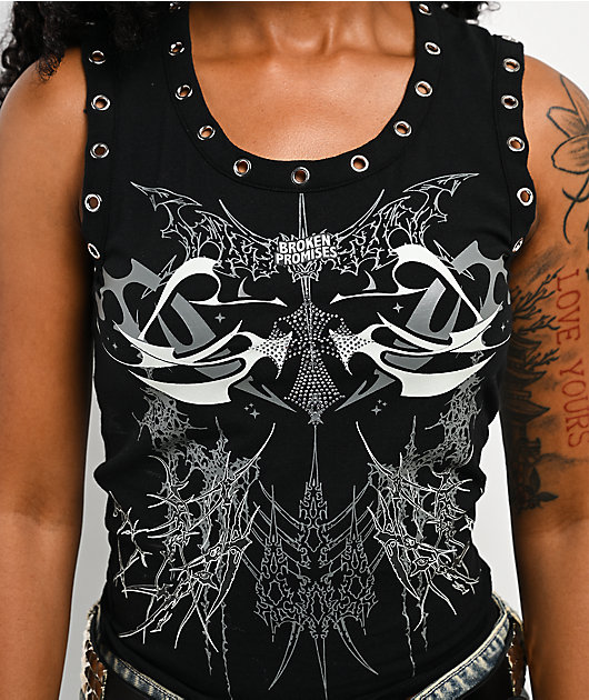 Broken Promises Cybercore Black Crop Tank Top