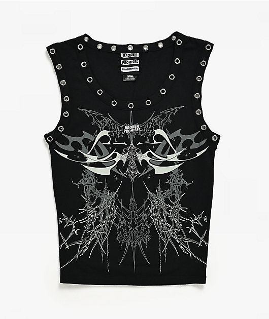 Broken Promises Cybercore Black Crop Tank Top
