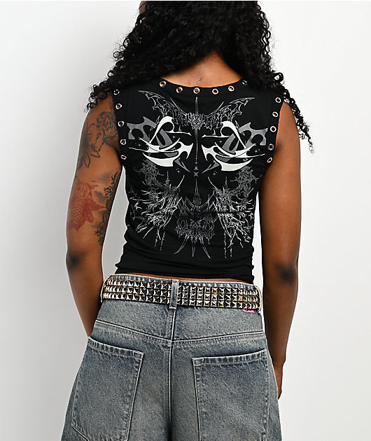 Broken Promises Cybercore Black Crop Tank Top