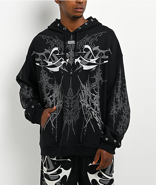 Broken Promises Cybercore Horned Black Hoodie