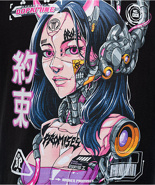 Broken Promises Cyborg Girl Black T-Shirt | Zumiez