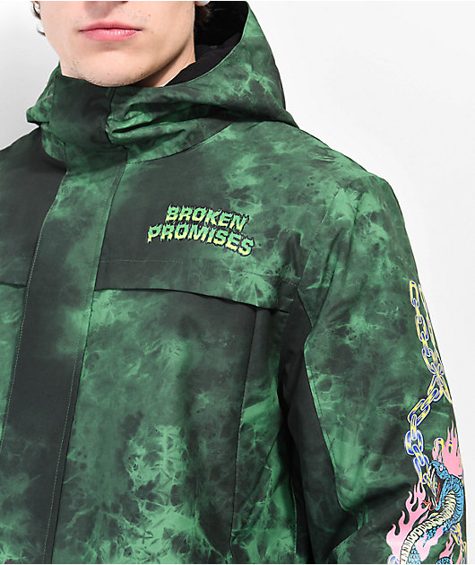 Broken Promises Dark Rider Men's Green & Black Tie Dye Snowboard Jacket
