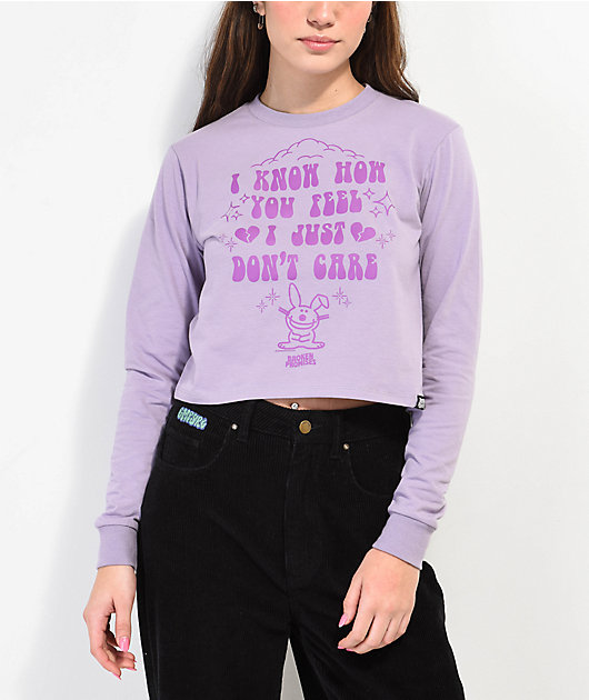 Broken Promises Don't Care Purple Long Sleeve Crop T-Shirt