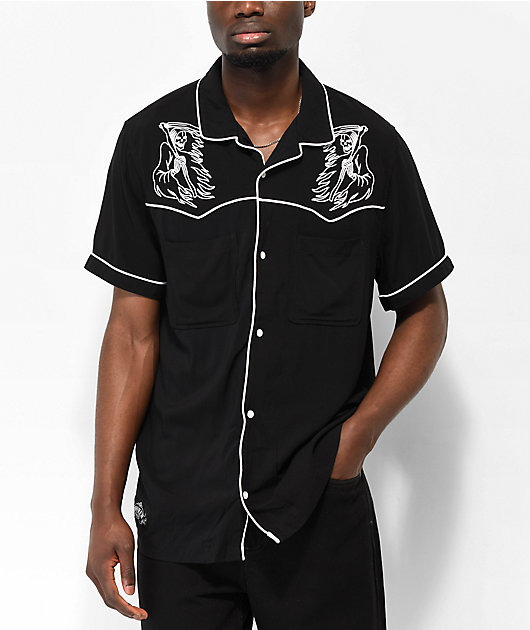 Broken Promises Duality Embroidered Black Button Up Shirt