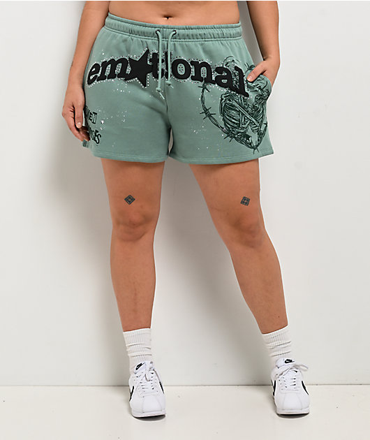 Broken Promises Emotional Embrace Green Sweat Shorts | Zumiez