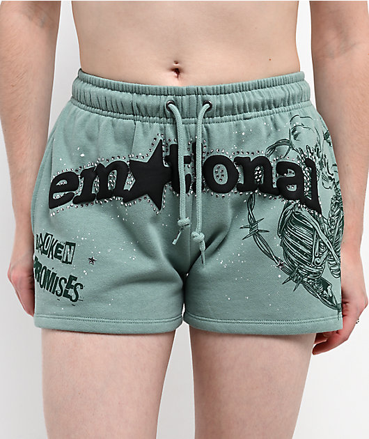 Broken Promises Emotional Embrace Green Sweat Shorts | Zumiez