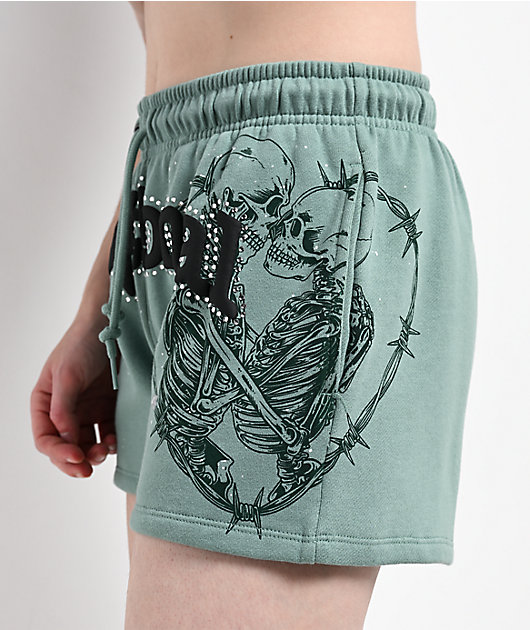 Broken Promises Emotional Embrace Green Sweat Shorts | Zumiez