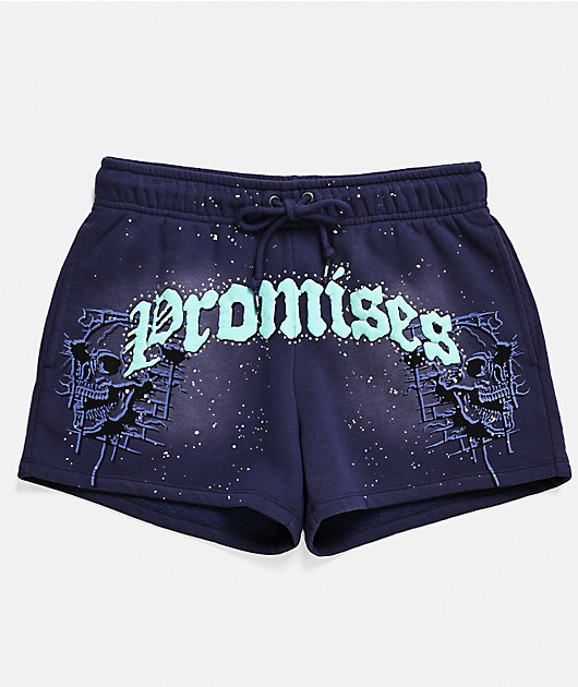 Broken Promises Endless Rhinestone Blue Wash Sweat Shorts