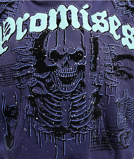 Broken Promises Endless Rhinestoned Navy Wash Hoodie