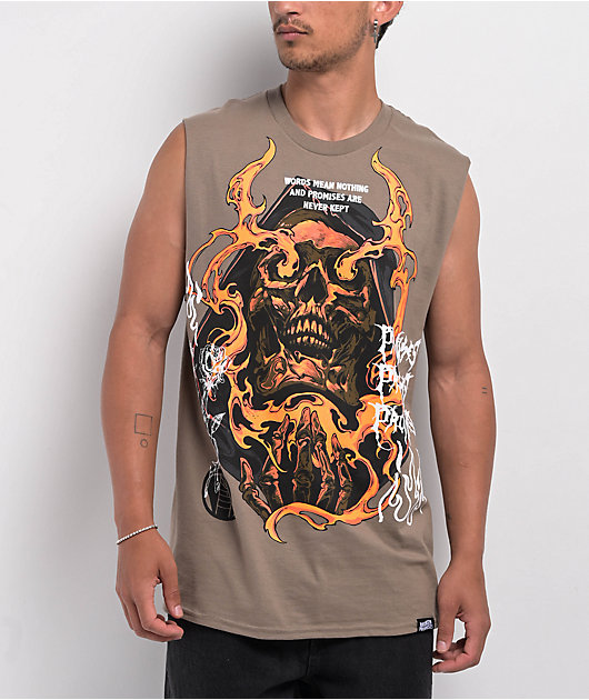 Broken Promises Fading Fire Khaki Tank Top | Zumiez