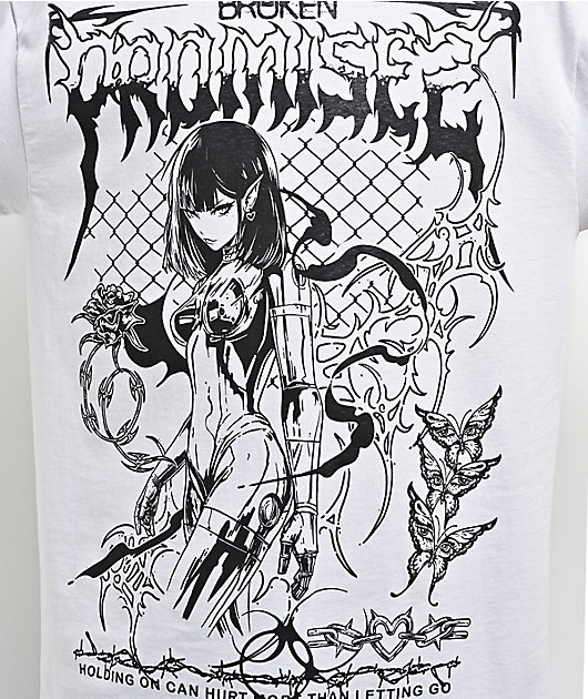 Broken Promises Futuristic Destroyed White T-Shirt
